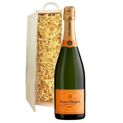 Veuve Clicquot Yellow Label Brut Champagne 75cl In Wooden Sliding Lid Gift Box